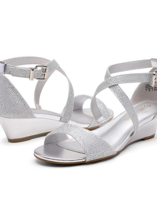 Dream Pairs Women DREAM PAIRS Open Toe Low Heel Wedge Sandals Silver Pump Dressy WIDE